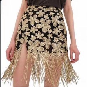 For Love And Lemons Black Skirt with Gold Embroidery